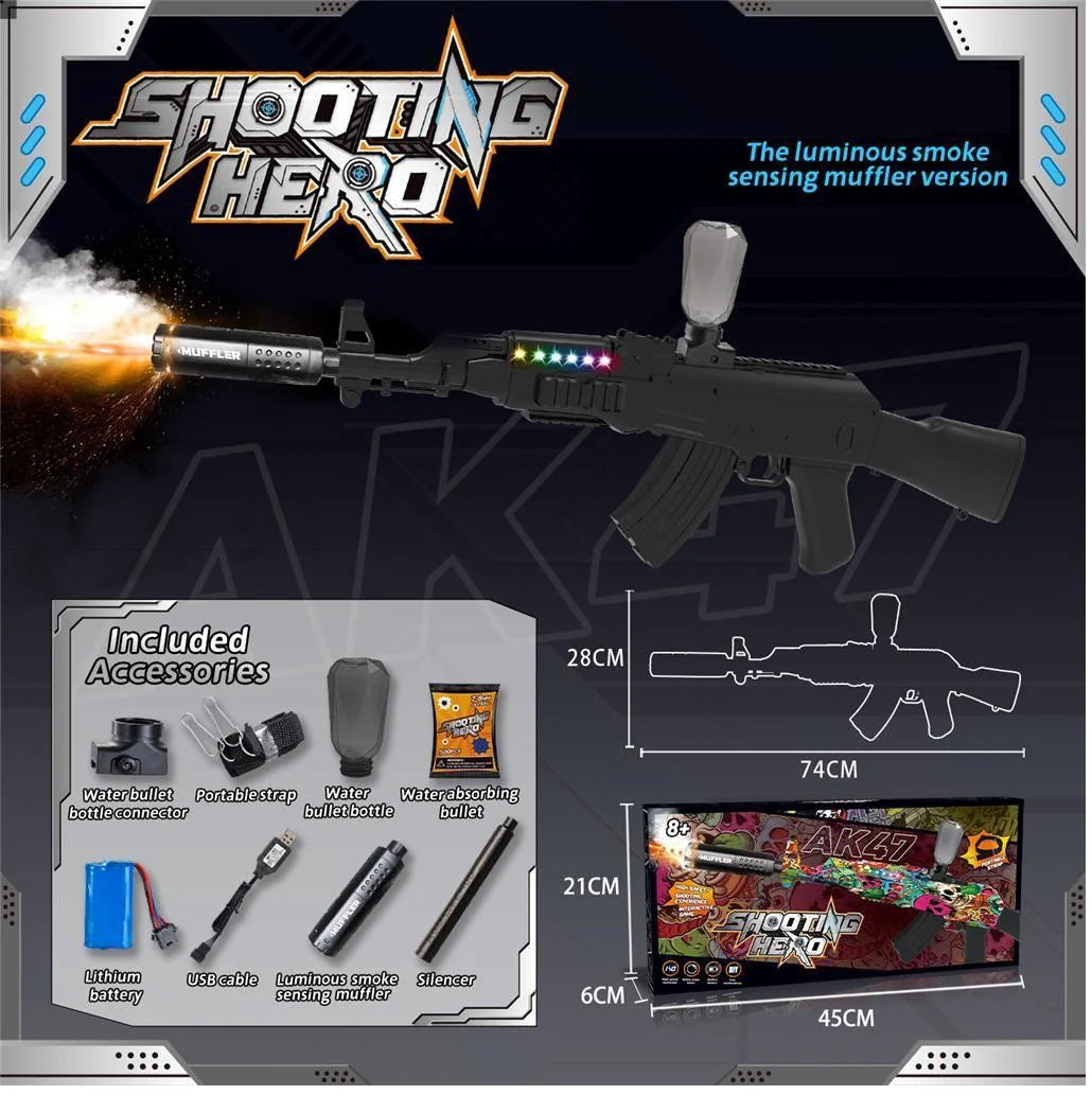 AK47 Rechargeable Gel Blaster Shooting Gun With Smoke Silencer